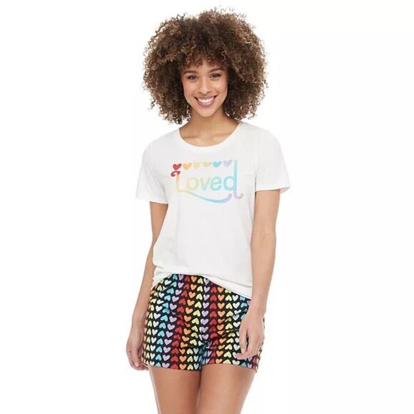Jammies For Your Families Loved Rainbow Hearts Pajama Set Medium T-shirt Shorts - Picture 1 of 12